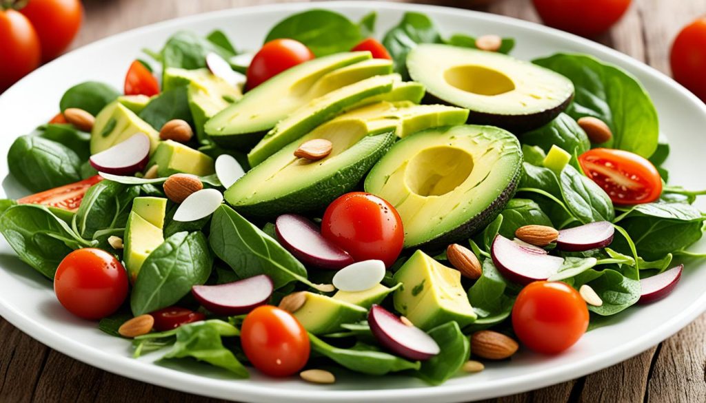 salade met avocado en tomaten en andere cholesterol verlagende voedingsmiddelen